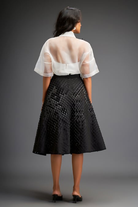 Shop Deepika Arora Black Organza Embroidery Collared Floral Applique Sheer Shirt With Skirt at Aza Fashions Shop_Deepika Arora_Black Organza Embroidery Collared Floral Applique Sheer Shirt With Skirt _at_Aza_Fashions