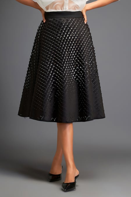 Deepika Arora Black Organza Embroidery Collared Floral Applique Sheer Shirt With Skirt Online at Aza Fashions Deepika Arora_Black Organza Embroidery Collared Floral Applique Sheer Shirt With Skirt _Online_at_Aza_Fashions