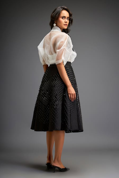 Buy Deepika Arora Black Organza Embroidery Collared Floral Applique Sheer Shirt With Skirt Online at Aza Fashions Buy_Deepika Arora_Black Organza Embroidery Collared Floral Applique Sheer Shirt With Skirt _Online_at_Aza_Fashions
