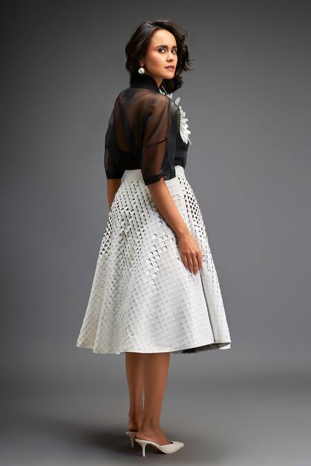 Deepika Arora Flower Applique Sheer Shirt With Skirt 