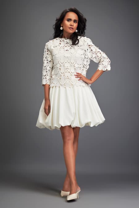 Deepika Arora Flower Cutwork Pattern Balloon Dress 