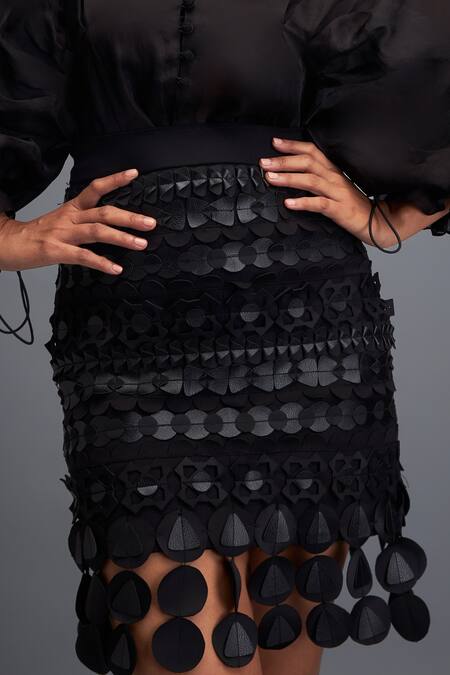 Buy Deepika Arora Black Organza, Polyester Cut Work 3d Geometric Layered Skirt Online at Aza Fashions Buy_Deepika Arora_Black Organza, Polyester Cut Work 3d Geometric Layered Skirt _Online_at_Aza_Fashions
