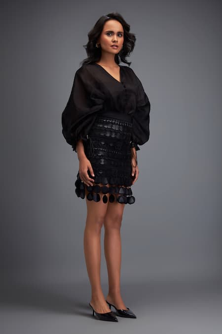 Deepika Arora Black Organza, Polyester Cut Work 3d Geometric Layered Skirt at Aza Fashions Deepika Arora_Black Organza, Polyester Cut Work 3d Geometric Layered Skirt _at_Aza_Fashions