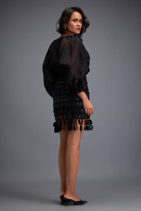Buy Deepika Arora Black Organza, Polyester Cut Work 3d Geometric Layered Skirt Buy_Deepika Arora_Black Organza, Polyester Cut Work 3d Geometric Layered Skirt