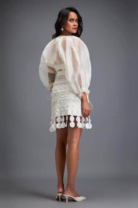 Shop Deepika Arora White Organza Layered 3d Geometric Cutwork Skirt at Aza Fashions Shop_Deepika Arora_White Organza Layered 3d Geometric Cutwork Skirt _at_Aza_Fashions