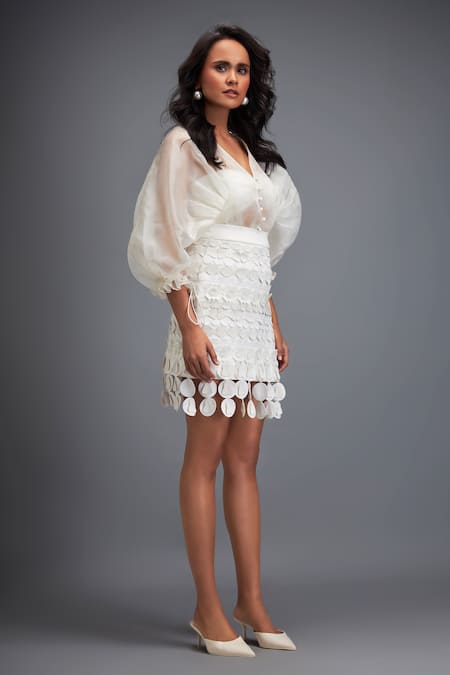 Buy Deepika Arora White Organza Layered 3d Geometric Cutwork Skirt Online at Aza Fashions Buy_Deepika Arora_White Organza Layered 3d Geometric Cutwork Skirt _Online_at_Aza_Fashions