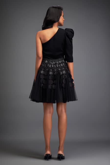 Shop Deepika Arora Black Crepe, Net Cut Work, Embroidery Geometric Cutwork Embellished Dress at Aza Fashions Shop_Deepika Arora_Black Crepe, Net Cut Work, Embroidery Geometric Cutwork Embellished Dress _at_Aza_Fashions