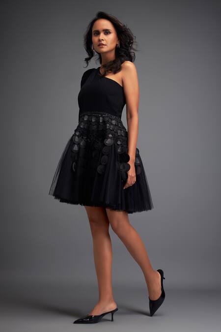 Shop Deepika Arora Black Crepe, Net Cut Work, Embroidery Geometric Cutwork Embellished Dress Online at Aza Fashions Shop_Deepika Arora_Black Crepe, Net Cut Work, Embroidery Geometric Cutwork Embellished Dress _Online_at_Aza_Fashions