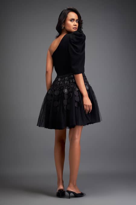 Buy Deepika Arora Black Crepe, Net Cut Work, Embroidery Geometric Cutwork Embellished Dress Buy_Deepika Arora_Black Crepe, Net Cut Work, Embroidery Geometric Cutwork Embellished Dress