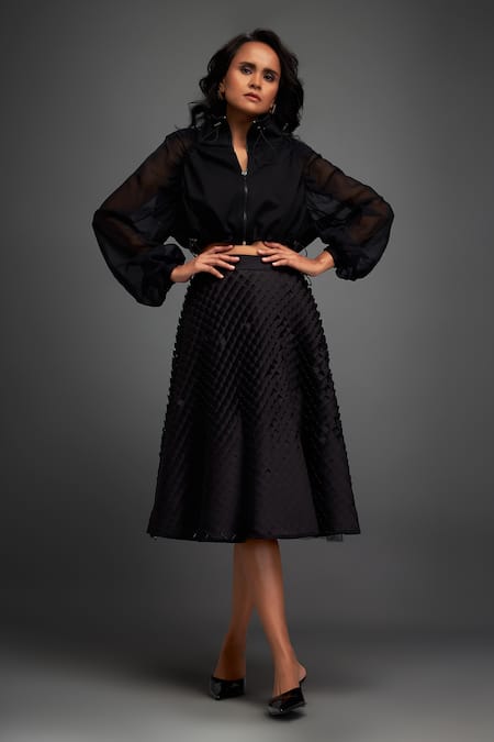 Deepika Arora Black Velvet Cut-out Textured Skirt Online at Aza Fashions Deepika Arora_Black Velvet Cut-out Textured Skirt _Online_at_Aza_Fashions