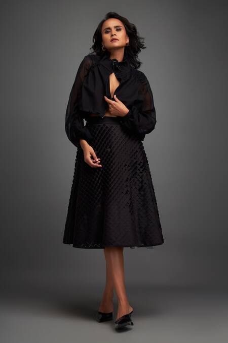 Shop Deepika Arora Black Velvet Cut-out Textured Skirt Online at Aza Fashions Shop_Deepika Arora_Black Velvet Cut-out Textured Skirt _Online_at_Aza_Fashions