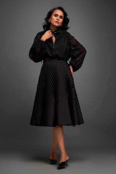 Deepika Arora Black Velvet Cut-out Textured Skirt at Aza Fashions Deepika Arora_Black Velvet Cut-out Textured Skirt _at_Aza_Fashions