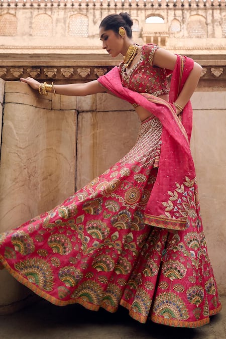 Saundh Pink Blouse Raw Silk (bemberg X Viscose) Iravati Phool Mahal Lehenga Set 