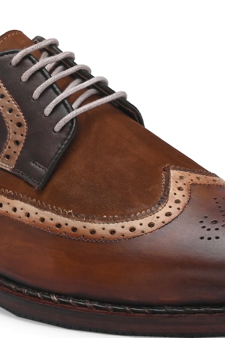 Ivrah Brown Brooches Patrick Brogue Pattern Derby Shoes Online at Aza Fashions Ivrah_Brown Brooches Patrick Brogue Pattern Derby Shoes_Online_at_Aza_Fashions