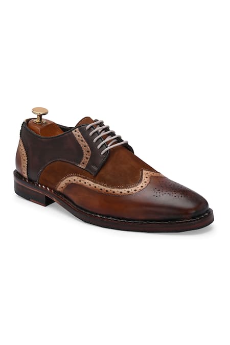 Buy_Ivrah_Brown Brooches Patrick Brogue Pattern Derby Shoes_Online_at_Aza_Fashions