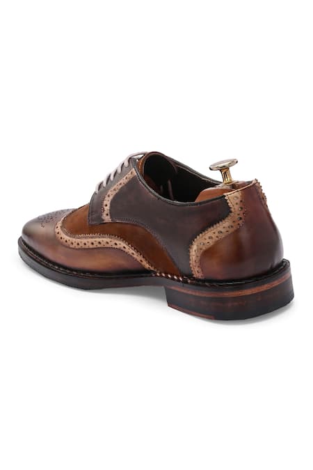 Ivrah_Brown Brooches Patrick Brogue Pattern Derby Shoes_at_Aza_Fashions