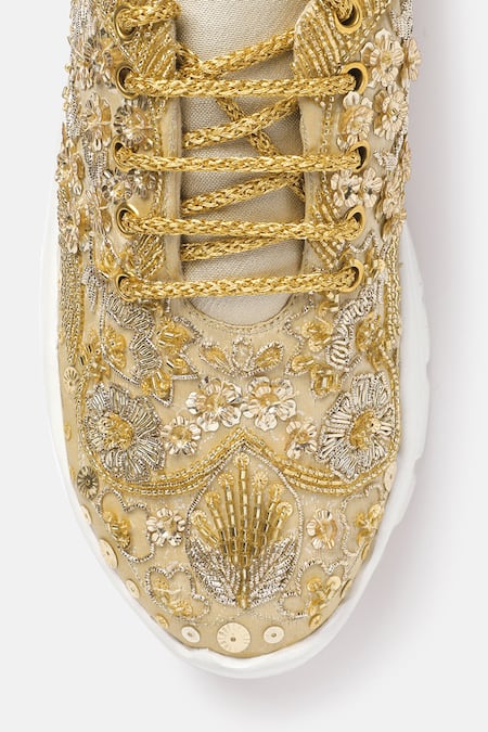 Shop_Zori World_Gold Jaisalmer Ayat Zardozi Embroidered Sneakers _Online_at_Aza_Fashions