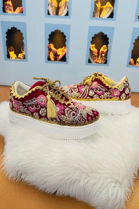 Rajasthani Stuff Maroon Embroidery Floral Sneaker Wedges 