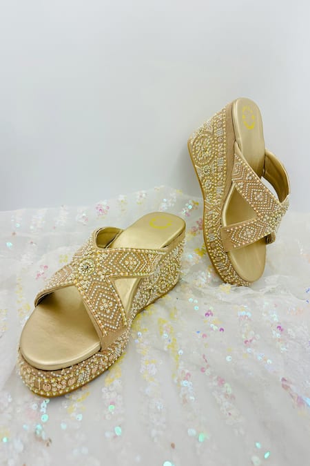 Rajasthani Stuff Tatra Criss Cross Embroidered Wedges 