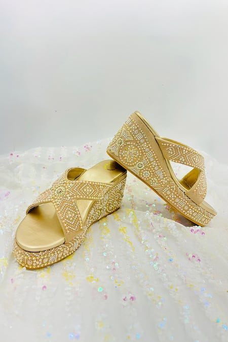 Shiveen Shiveen Tatra Criss Cross Embroidered Wedges 
