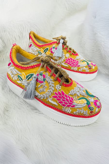 Rajasthani Stuff Boss Babe Peacock Motif Embroidered Sneakers 