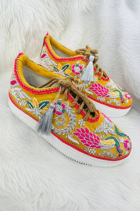 Shiveen Shiveen_Yellow Embroidered Sneakers _Online_at_Aza_Fashions