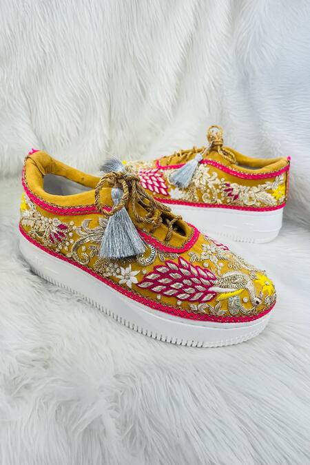 Buy_Shiveen Shiveen_Yellow Embroidered Sneakers _Online_at_Aza_Fashions