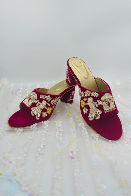 Rajasthani Stuff Maroon Embroidered Chitrak Velvet Zari Heels 