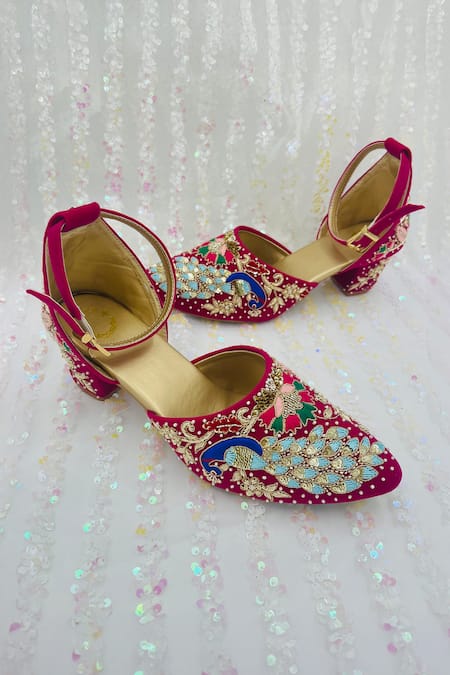 Rajasthani Stuff Citta Peacock Zari Embroidered Mule Heels 