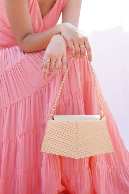 Adisee_Gold Eve Cord Embossed Handbag_Online_at_Aza_Fashions