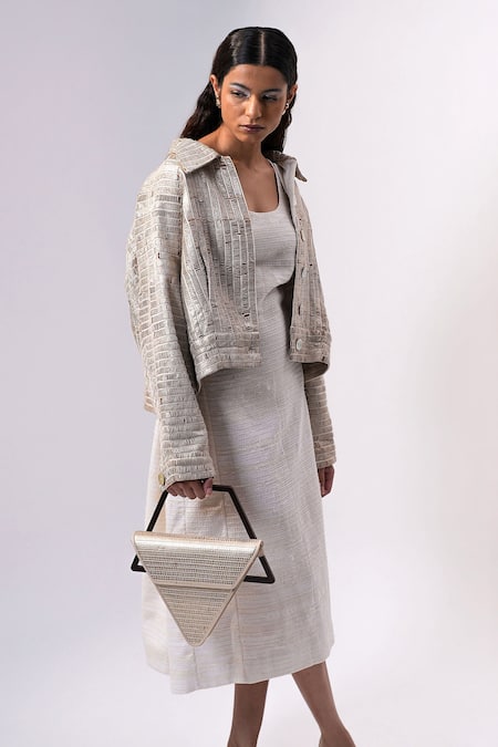 Adisee_Ivory Jade Inverted Triangle Handbag _Online_at_Aza_Fashions