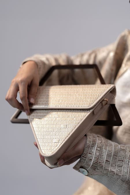 Adisee_Ivory Jade Inverted Triangle Handbag _at_Aza_Fashions