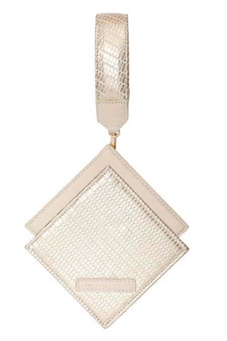 Shop_Adisee_Ivory Ajrakh Handwoven Textured Wrist Bag _Online_at_Aza_Fashions