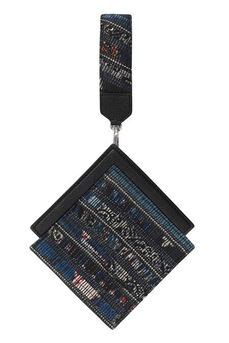 Shop_Adisee_Black Ajrakh Textured Handwoven Wrist Bag _Online_at_Aza_Fashions
