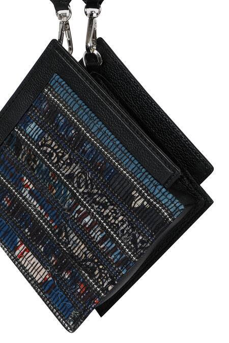 Shop_Adisee_Black Ajrakh Textured Handwoven Wrist Bag 