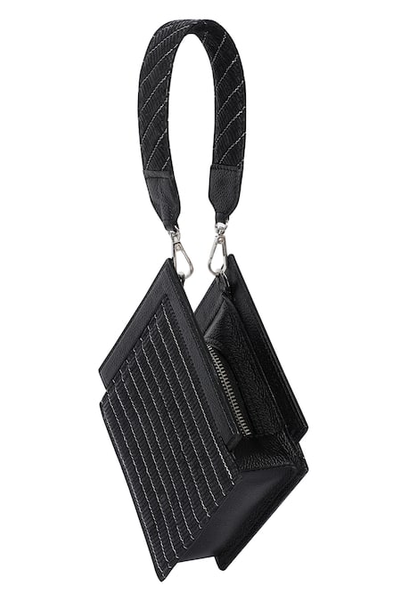 Shop_Adisee_Black Ajrakh Textured Zari Work Wrist Bag _Online_at_Aza_Fashions