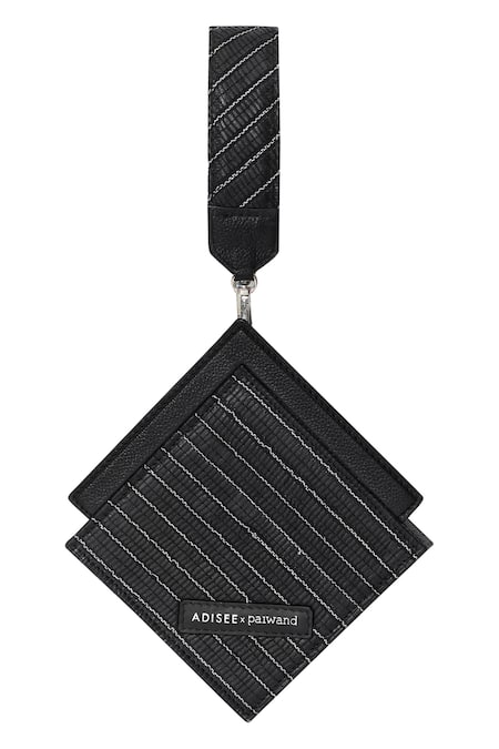 Adisee_Black Ajrakh Textured Zari Work Wrist Bag _at_Aza_Fashions