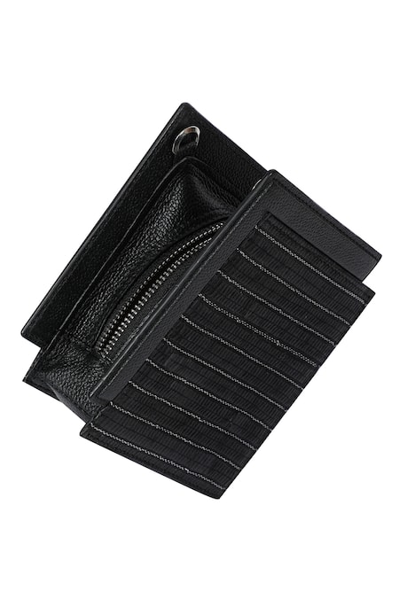 Shop_Adisee_Black Ajrakh Textured Zari Work Wrist Bag 