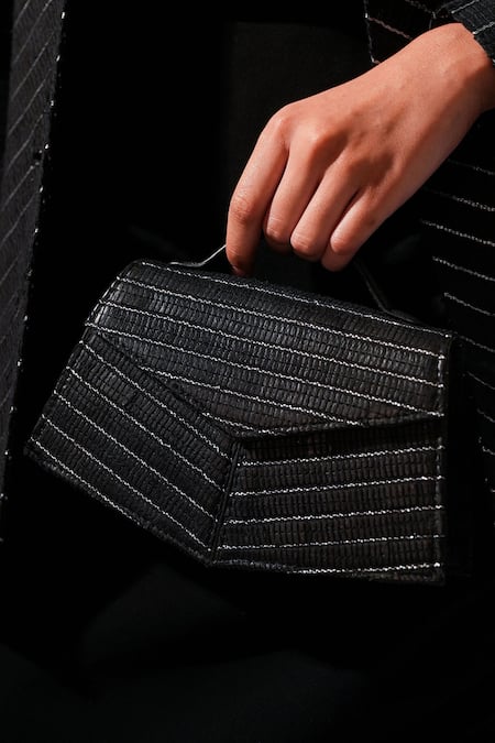 Adisee_Black Zari Kendal Abstract Pattern Handbag _Online_at_Aza_Fashions