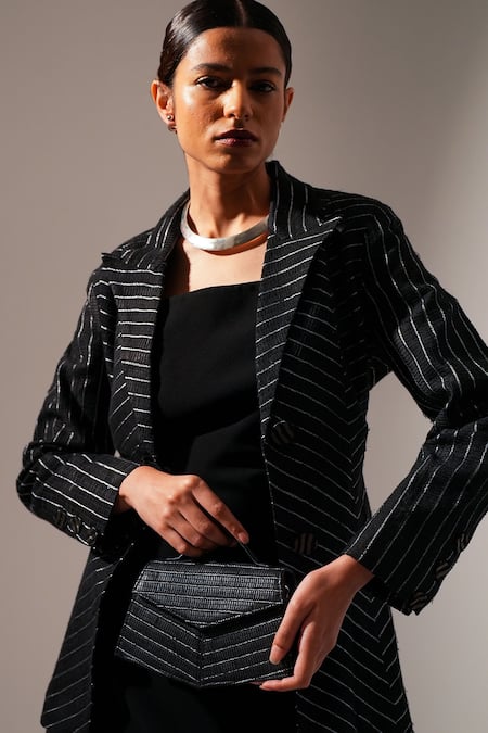 Buy_Adisee_Black Zari Kendal Abstract Pattern Handbag _Online_at_Aza_Fashions