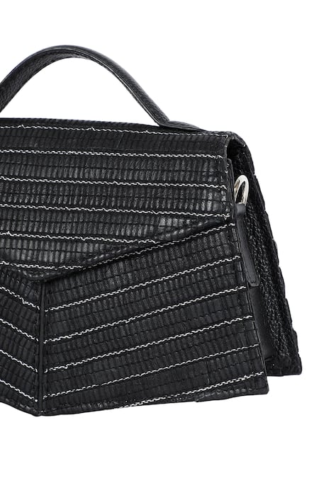 Shop_Adisee_Black Zari Kendal Abstract Pattern Handbag _Online_at_Aza_Fashions