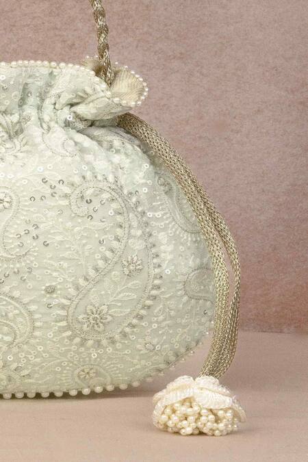 Amyra Green Embroidery, Beads Rhea Paisley Potli Bag Online at Aza Fashions Amyra_Green Embroidery, Beads Rhea Paisley Potli Bag _Online_at_Aza_Fashions