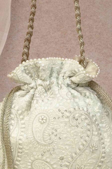 Buy Amyra Green Embroidery, Beads Rhea Paisley Potli Bag Online at Aza Fashions Buy_Amyra_Green Embroidery, Beads Rhea Paisley Potli Bag _Online_at_Aza_Fashions