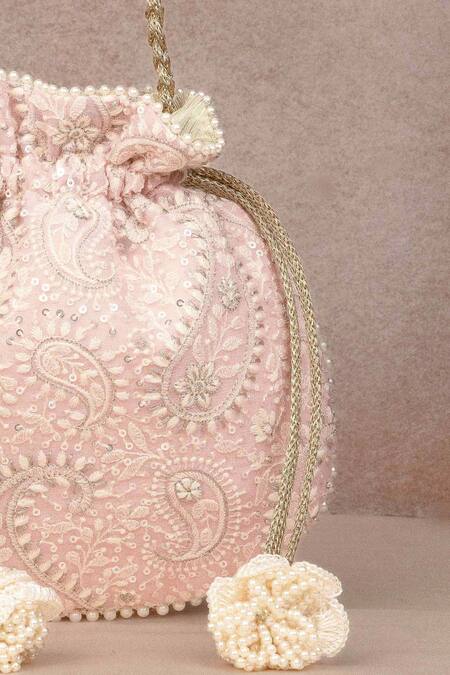 Amyra_Pink Embroidery, Pearls Rhea Potli Bag _Online_at_Aza_Fashions