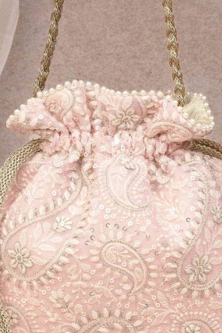Buy_Amyra_Pink Embroidery, Pearls Rhea Potli Bag _Online_at_Aza_Fashions