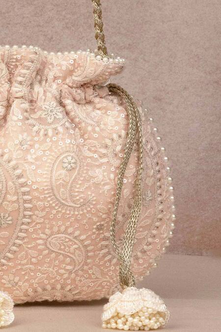 Amyra Peach Embroidery, Sequins Rhea Potli Bag Online at Aza Fashions Amyra_Peach Embroidery, Sequins Rhea Potli Bag _Online_at_Aza_Fashions