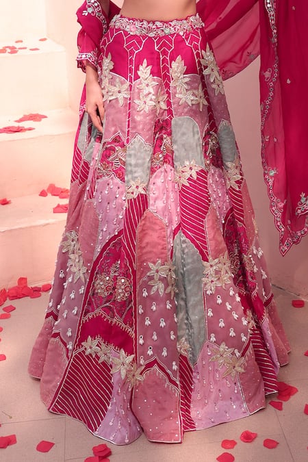 Label Astha Chhabra Pink Organza Mirrors, Applique, Embroidery Keyhole Hand Embellished Lehenga Set Online at Aza Fashions Label Astha Chhabra_Pink Organza Mirrors, Applique, Embroidery Keyhole Hand Embellished Lehenga Set _Online_at_Aza_Fashions