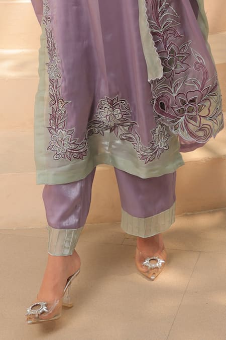 Buy Label Astha Chhabra Purple Organza Embroidery, Beads, Cut Work Round Floral Embellished Kurta Set Online at Aza Fashions Buy_Label Astha Chhabra_Purple Organza Embroidery, Beads, Cut Work Round Floral Embellished Kurta Set _Online_at_Aza_Fashions