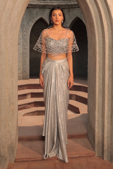 Label Astha Chhabra Draped Dhoti Skirt With Blouse 