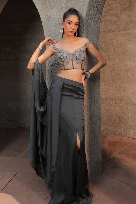 Label Astha Chhabra High Slit Pre-Draped Saree With Blouse 